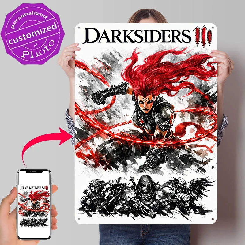 Darksiders III Fury Artwork 3D Texture Printed Poster Custom Vintage Metal Tin Plate Sign for Wall Art Decor Living Room Home