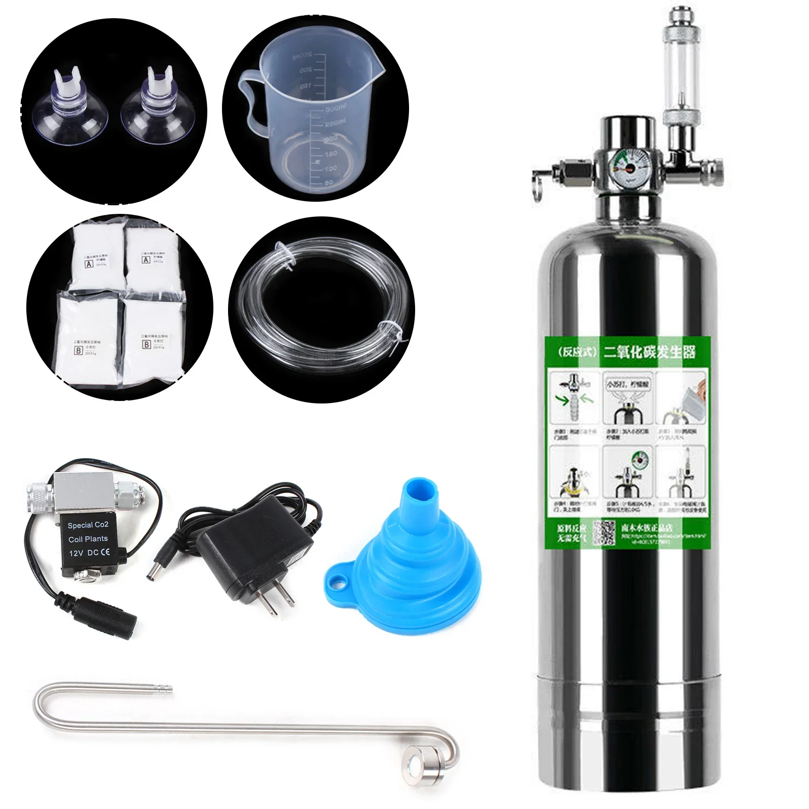 

CO2 Generator System for Aquariums, 2L Stainless Steel CO2 Tank Kit with Solenoid Valve, Bubble Counter, for Aquarium Plants