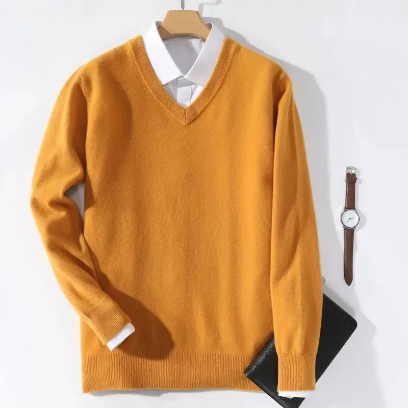 Men Cashmere Sweater Long Sleeve Vneck Jumpers Male Woolen Clothes Korean Pull Homme Hiver Pullover Knitted Wool Sweaters