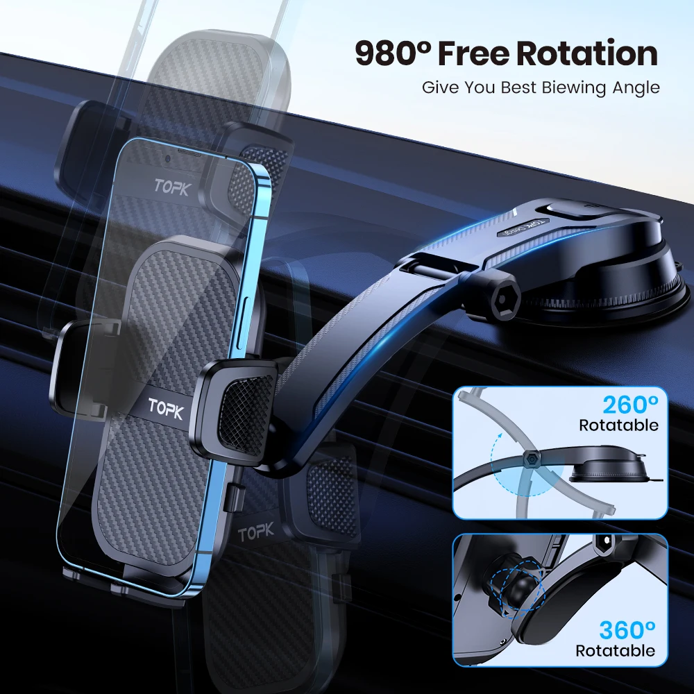 TOPK Car Phone Holder Mount for Dashboard Cell Phone Holders for Your Car for iPhone Samsung All Smartphones & All Car Model