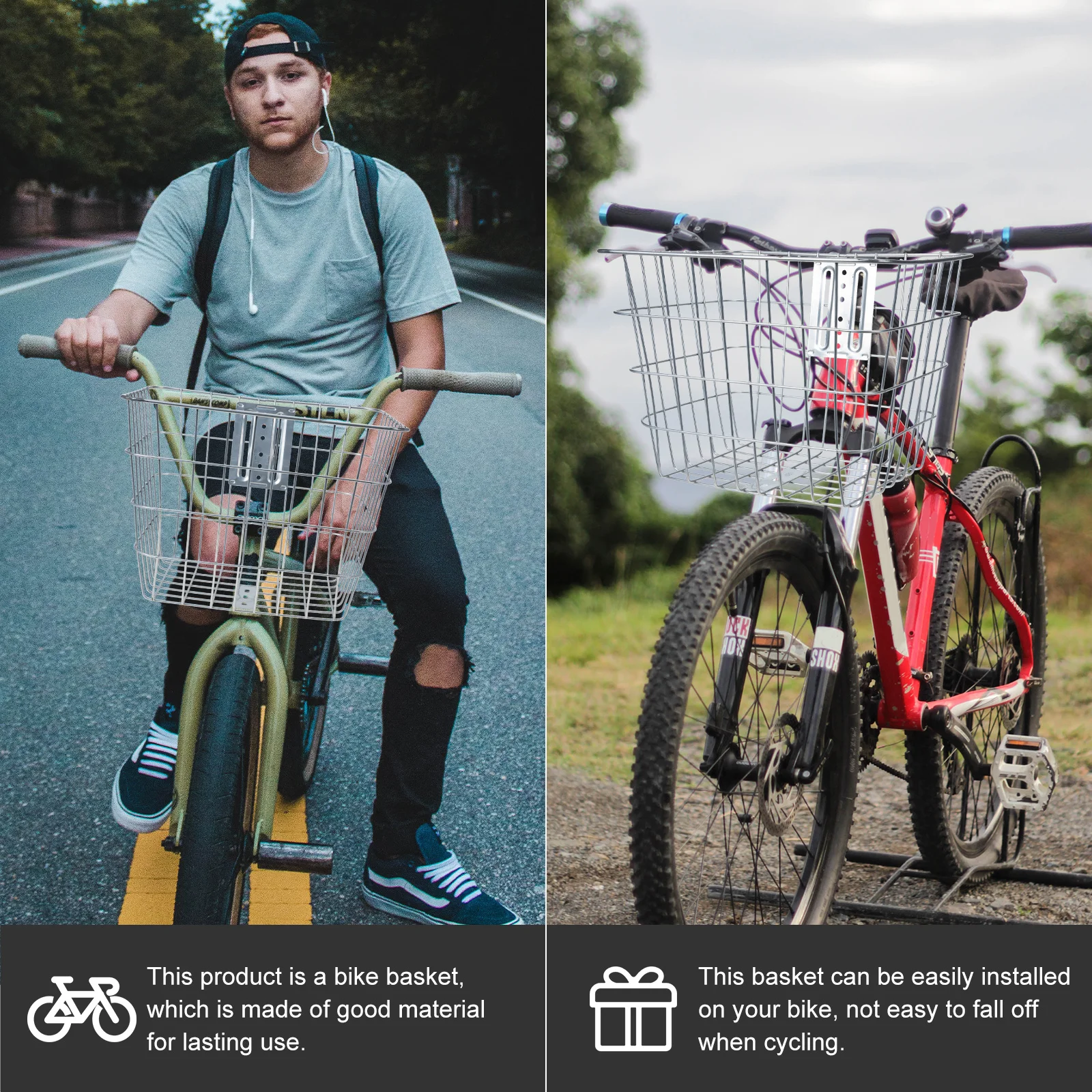 Professional Bicycles Front Basket Silver Durable Iron Wire Thickened Bike Handlebar Cycling Storage Bike Basket