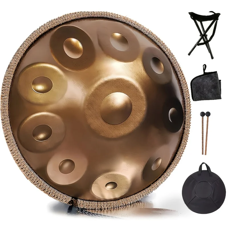 

432 Гц 10-нотный барабан Handpan | 22-дюймовая D малая шкала для начинающих, музыкальный ручной ударный инструмент для снятия стресса, медитация