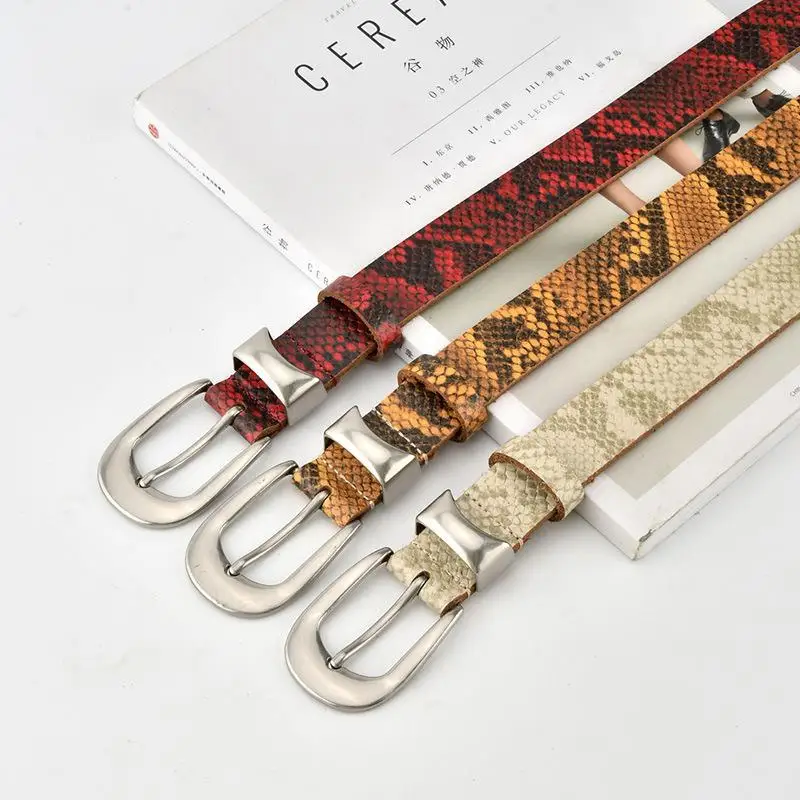 Women’s Snake Print Belt Fashionable Leather Waist Belt for Jeans & DressesTrendy Boho Casual Accessory Adjustable Length Belt