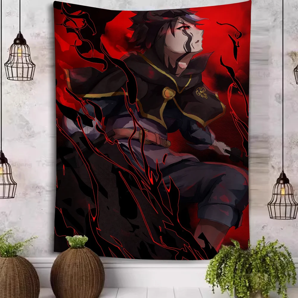 Tapiz de trébol negro de Anime, estampado artístico, tapiz de pared japonés, colgante de pared de Anime, decoración del hogar