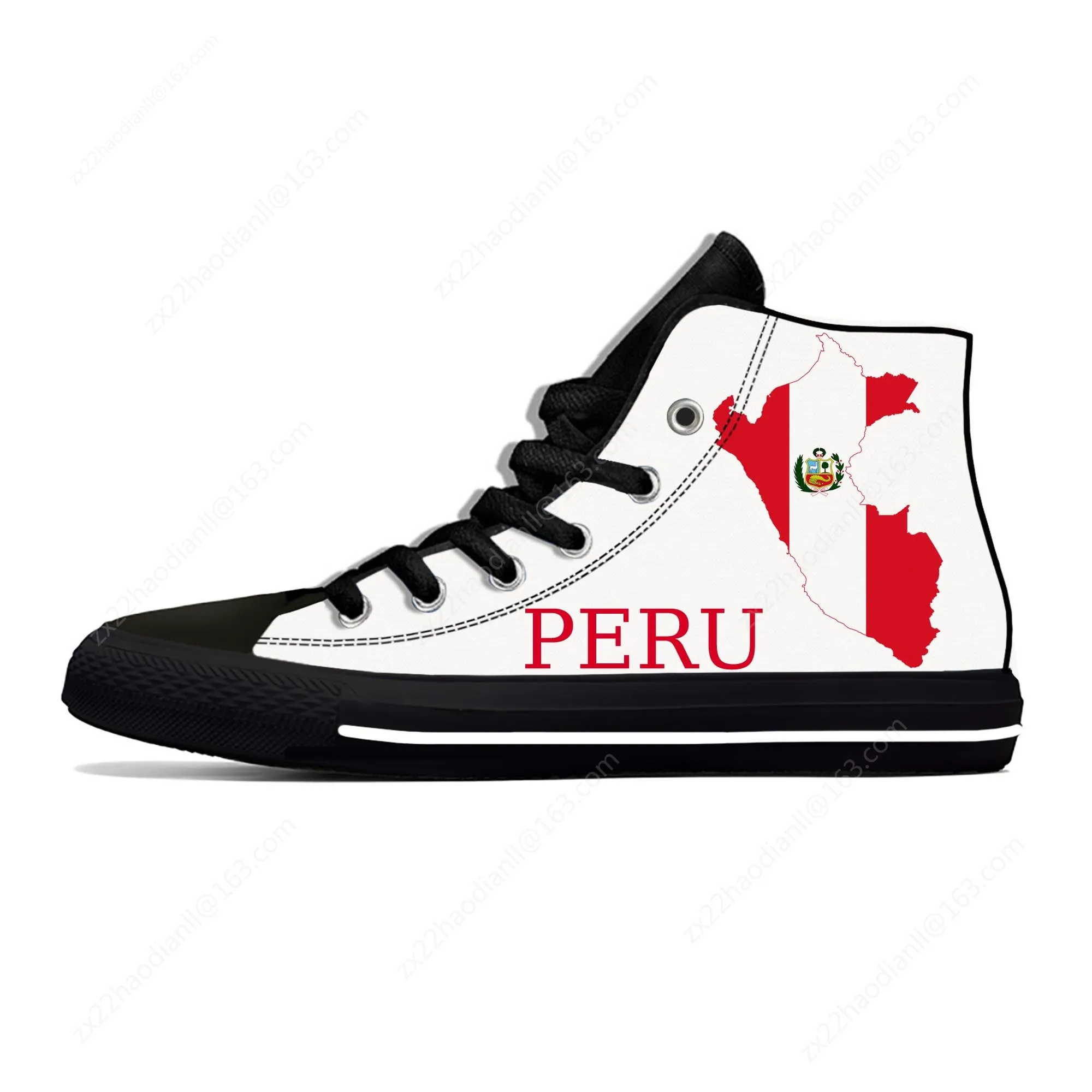 Peru Flag High Top Sneakers Mens Womens Teenager Casual Shoes Canvas Running Shoes 3D Printed Breathable Lightweight shoe