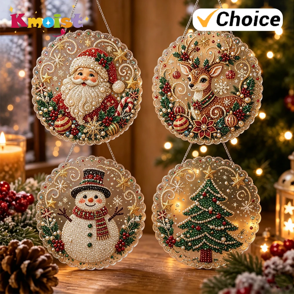 DIY Pearl Painting Suncatcher Kit Craft Acrylic Round Board With Lace Edge Pearl Beads Craft Christmas Kit Diamond Toys Gifts