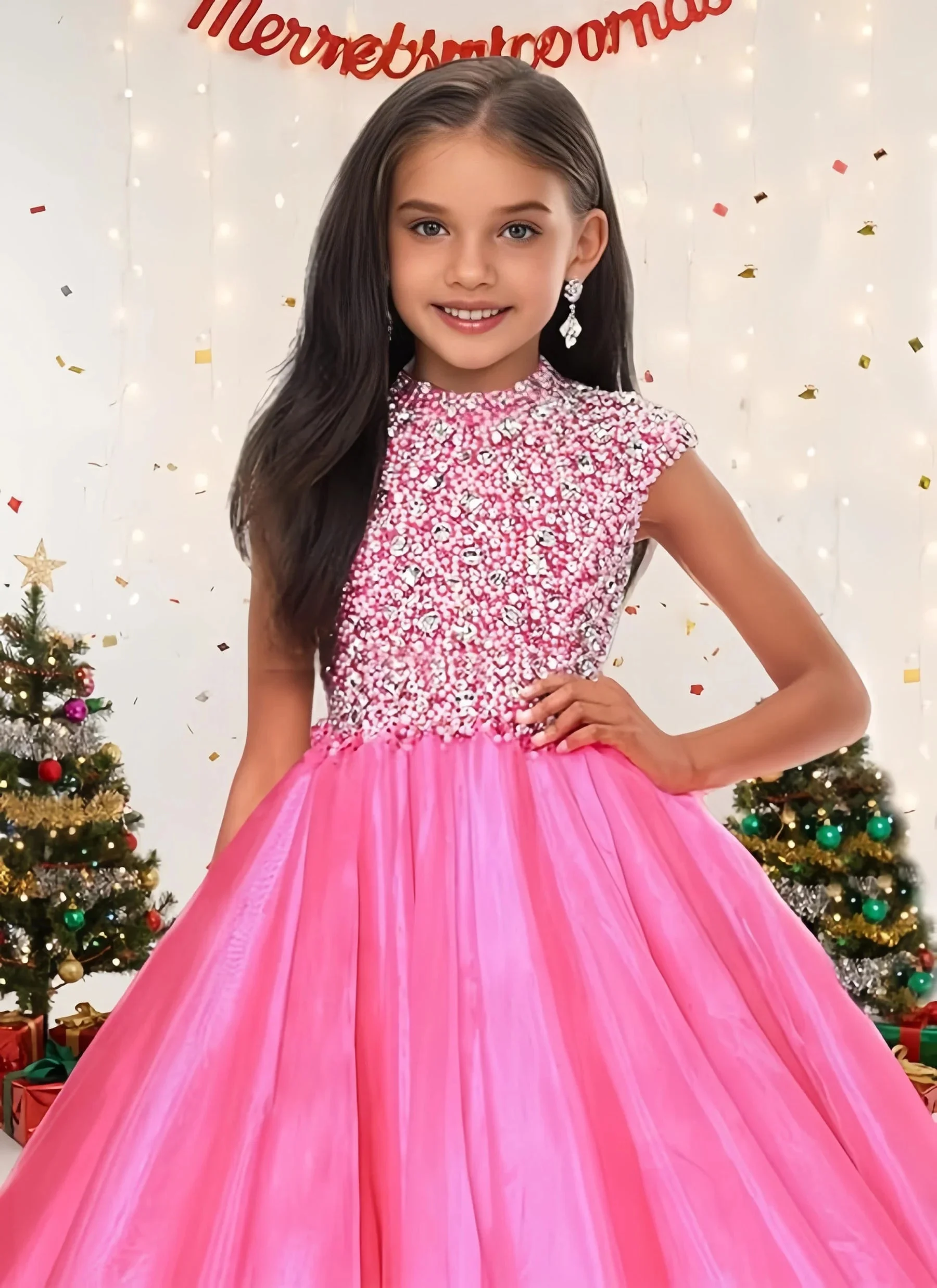 Hot Pink Flower Girl Dresses for Wedding Sleeveless Floor Lenght Kids Birthday Party First Communion Ball Gown Custom