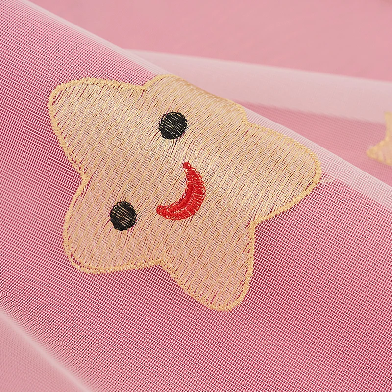 ผ้าม่านสองชั้นสีชมพูน่ารัก 1 ชิ้น พร้อมลายปักดาว ตกแต่งหน้าต่างสไตล์โมเดิร์นสำหรับห้องนั่งเล่นและห้องนอน