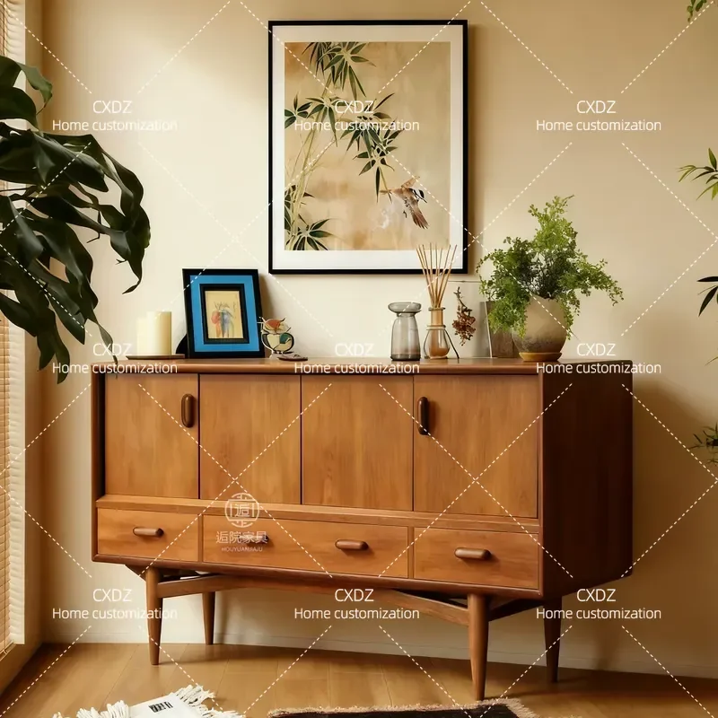 New Chinese Style Medieval Home Improvement Dining Side Cabinet Living Room Storage Cabinet Simple Ash Wood Locker Customized