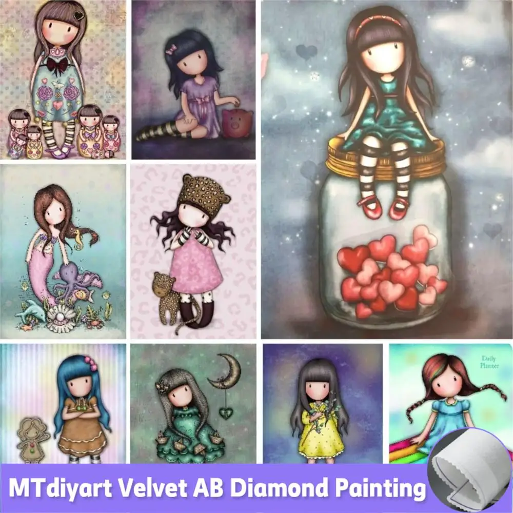 AB Diamond Painting Cartoon Little Dolls Girl Picture trapano completo velluto Canvas ricamo punto croce kit regalo mosaico Decor