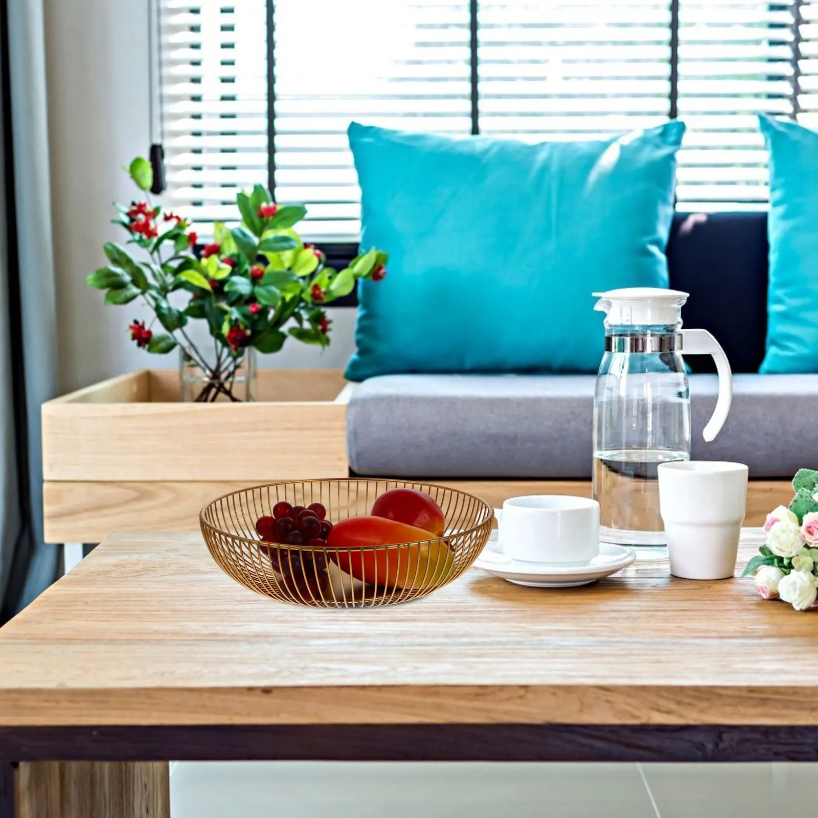 

Wire Basket Handmade Modern Fruit Bowl Sturdy Round Design Fruit Holder Kitchen Counter Storage Decorative Basket