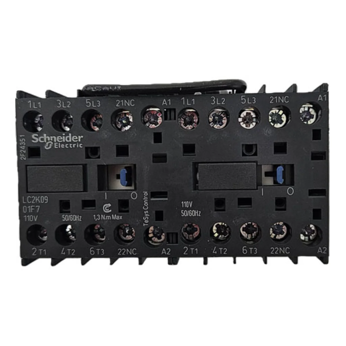 Reversing contactor, 3P, AC-3, lt or eq to 440V 9A, 1 NC, 110VAC coil LC2K0901F7