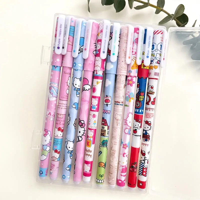 10pcs/Box Kawaii Sanrio Gel Pens For Writing Cute Hello Kitty 0.5mm Colored Ink Signature Pen Gift Office School Supplies