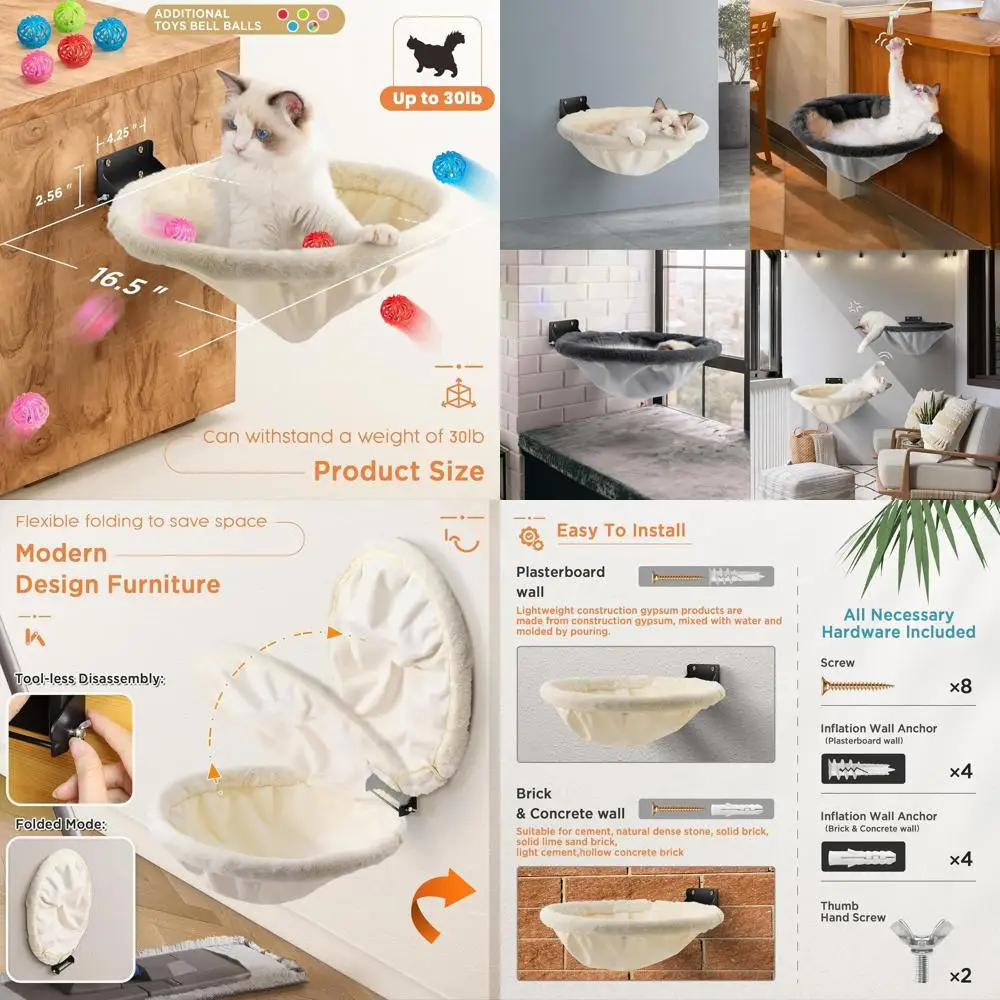 

Cat Hammock Wall Mounted, Foldable & Stable Cat Beds- Breathable Cats Wall Shelves for Sleeping, Playing, Climbing, and Lounging