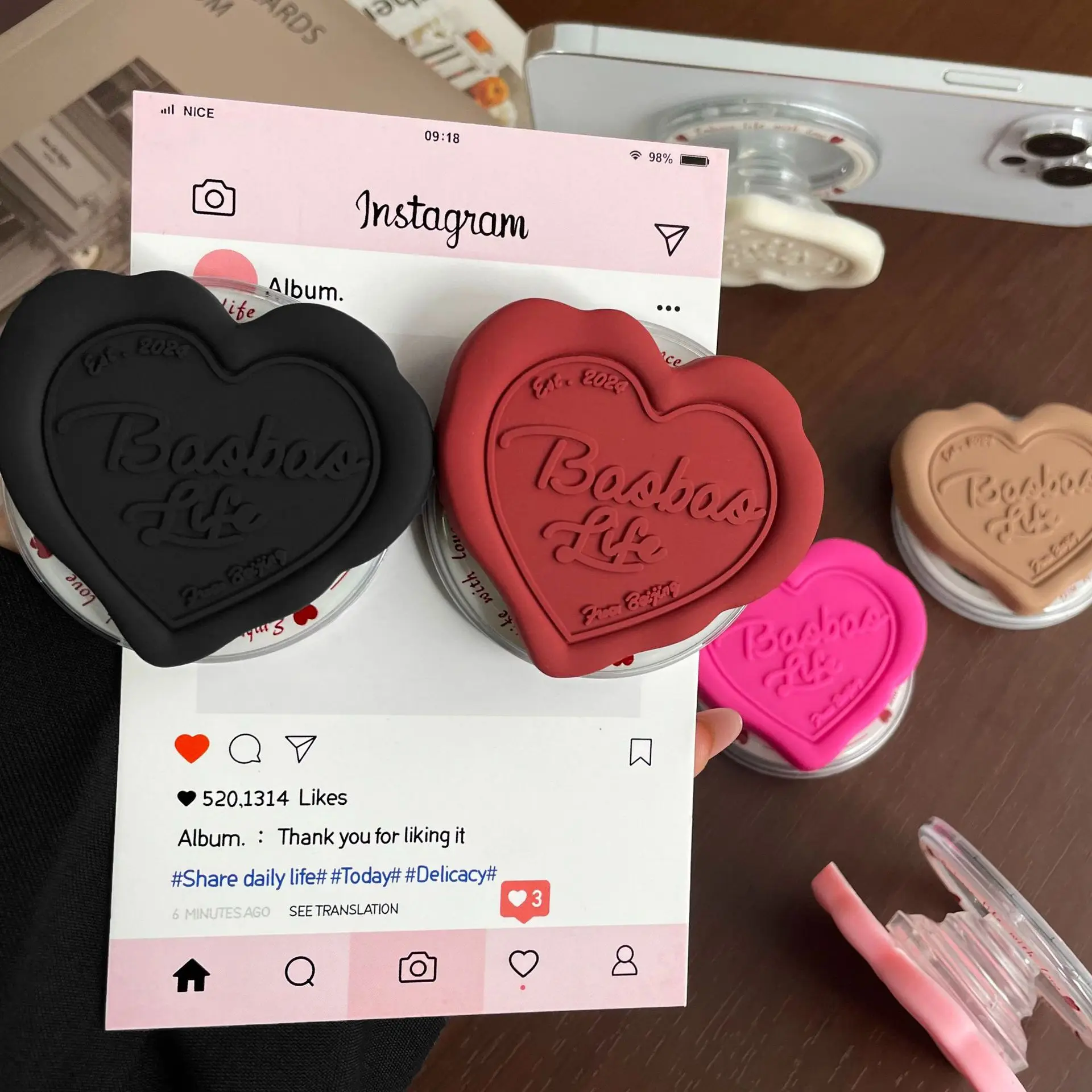 

Штамп для восковой печати с магнитным держателем для телефона в форме сердца, выдвижная настольная подставка для телефона с воздушной подушкой для iPhone, Samsung, Huawei