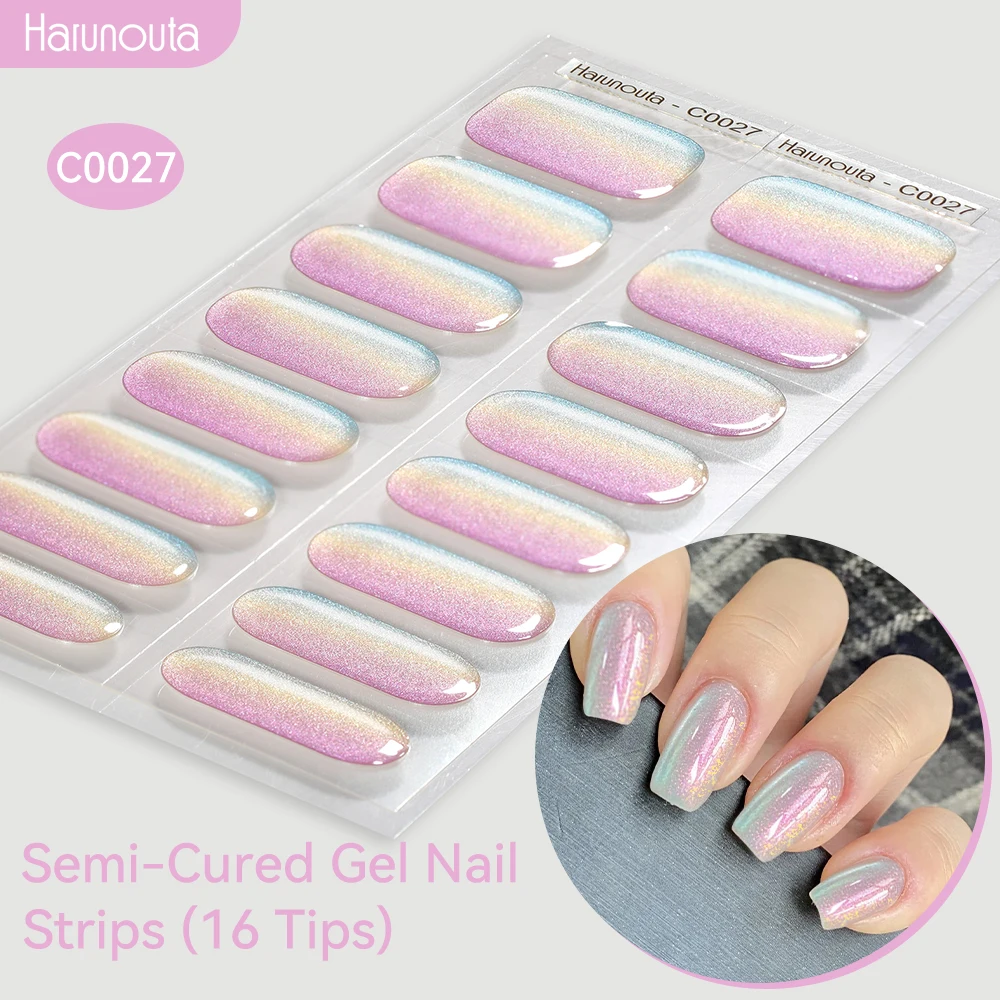 Gradient Auroras Semi Cured Gel Nail Strips Sparkly Shinning DIY Gel Polish Stickers for Nails Works with UV/LED Nail Lamps