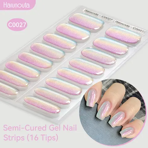 Tiras de uñas de Gel semicuradas con gradiente Auroras, pegatinas de esmalte de Gel DIY brillantes y brillantes para uñas, funciona con lámparas de uñas UV/LED