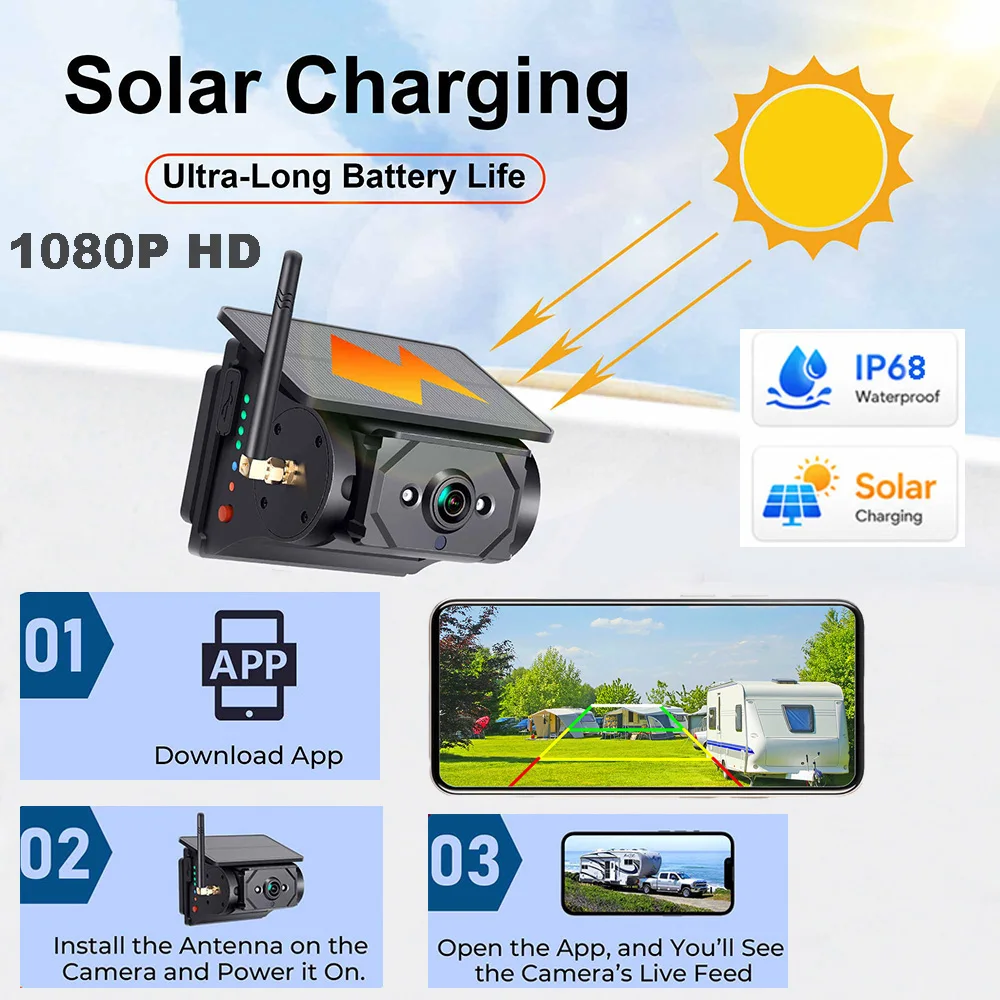 Wireless Solar WIFI Outdoor Camera Battery 1080P Infrared Night Vision Magnetic Camera IP68 Waterproof Wide Angle Reverse Camera