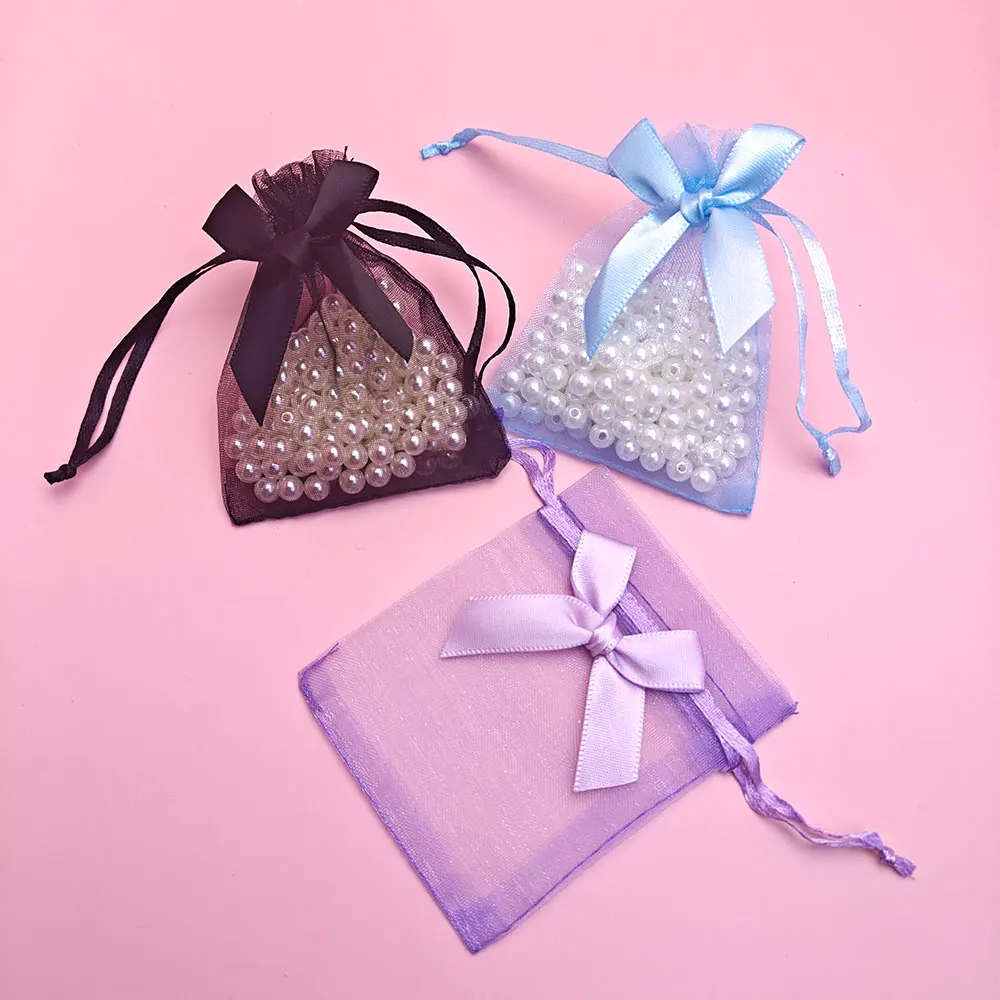 10/20pcs Bowknot  Jewelry Bags Organza Gift Bag 9x12 10x15 Wedding Party Jewelry Candy Drawstring Packaging Pouch Gift Bag