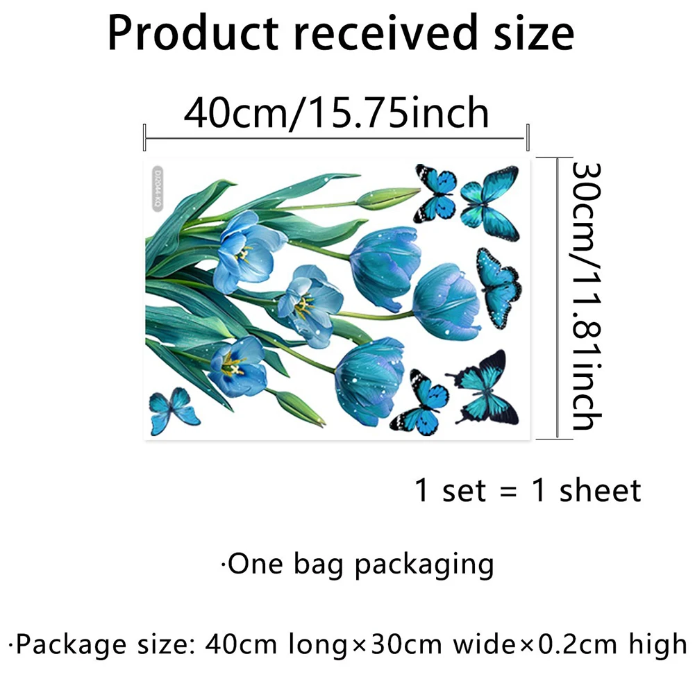 As Shown In The Picture Bar Feature Creative Floral Designs Blue Tulip Butterfly Flower Sticker Completely Flat Ful Patterns