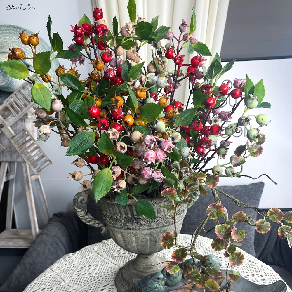 SunMade Pastoral Wild Berry Fruits Artificial Flowers Home Garden Decoration Flores Artificales Christmas Decor Fall Decorations