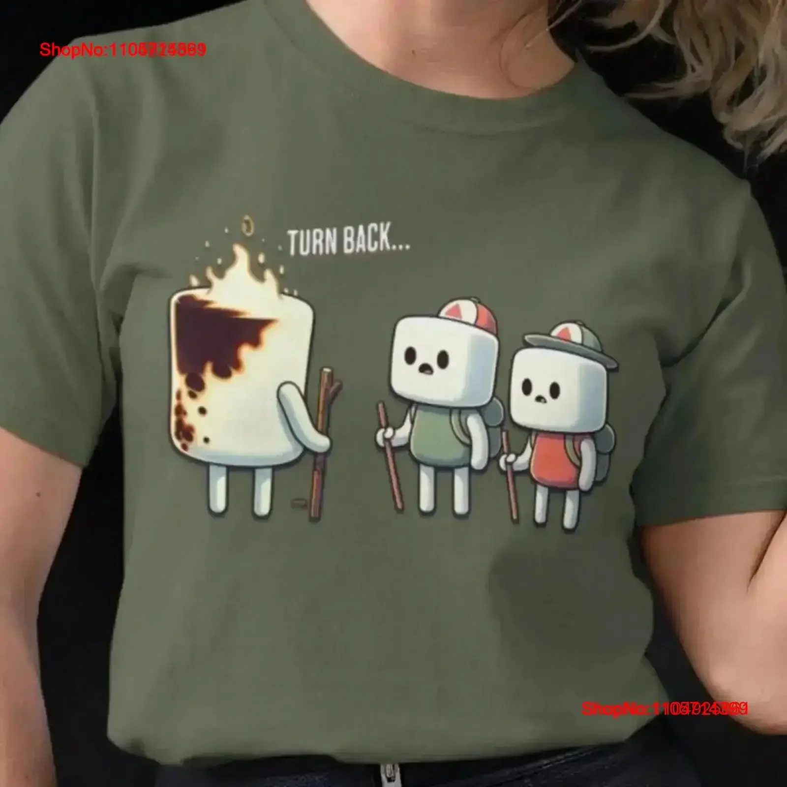 Humorous Camping T Shirt Turn Back Marshmallow Design on 1717 vintage Washed Stretched Casual Top For Everyday Wear graphic