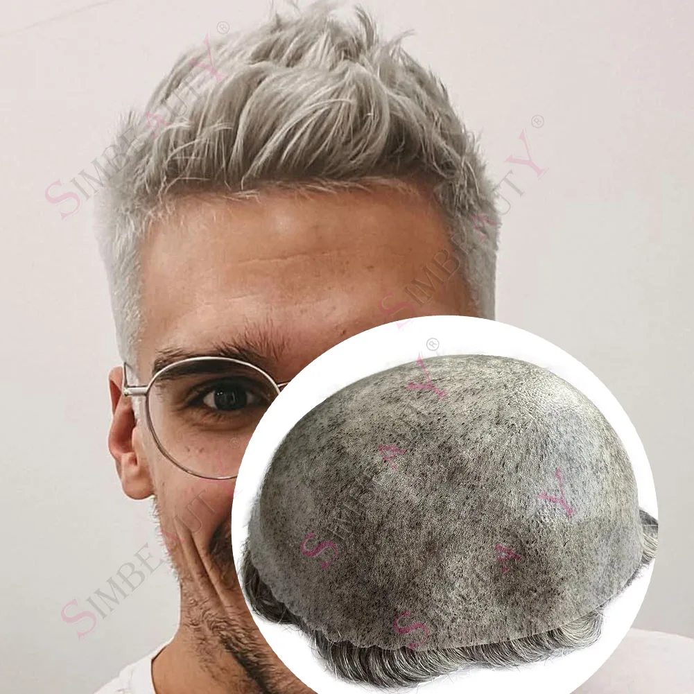 

0,1 мм Прочный парик из искусственной кожи с инъекцией 1B80 1B65 Серый Черный Коричневый Мужской Парик Натуральная линия волос Мужская система человеческих волос Капиллярная система