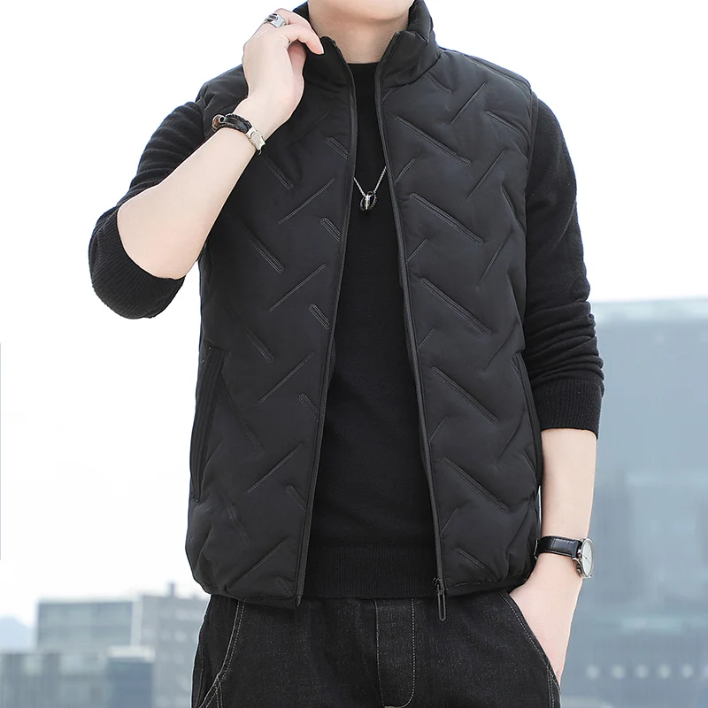 

Men's Thiened Autumn Winter Zipper Closure Faionable Warm Casual Sports Sle Svel Stand Collar Knitted Vest