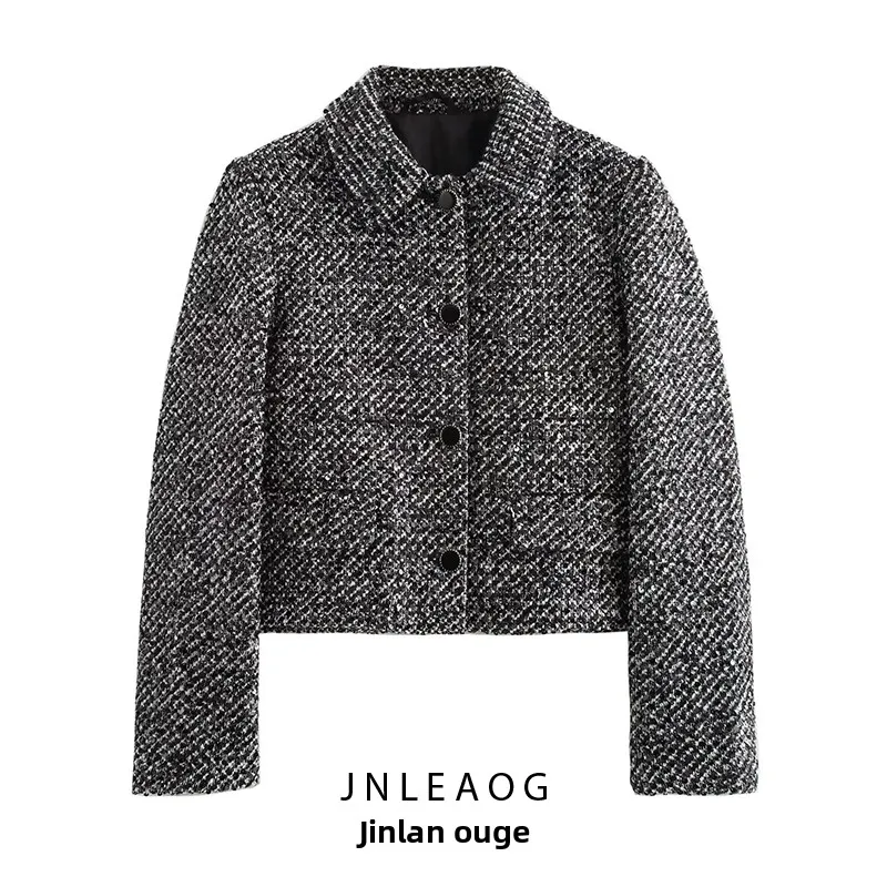

JNLEAOG Модная текстурированная куртка с пайетками, женская универсальная верхняя одежда из полиэстера с длинными рукавами на пуговицах
