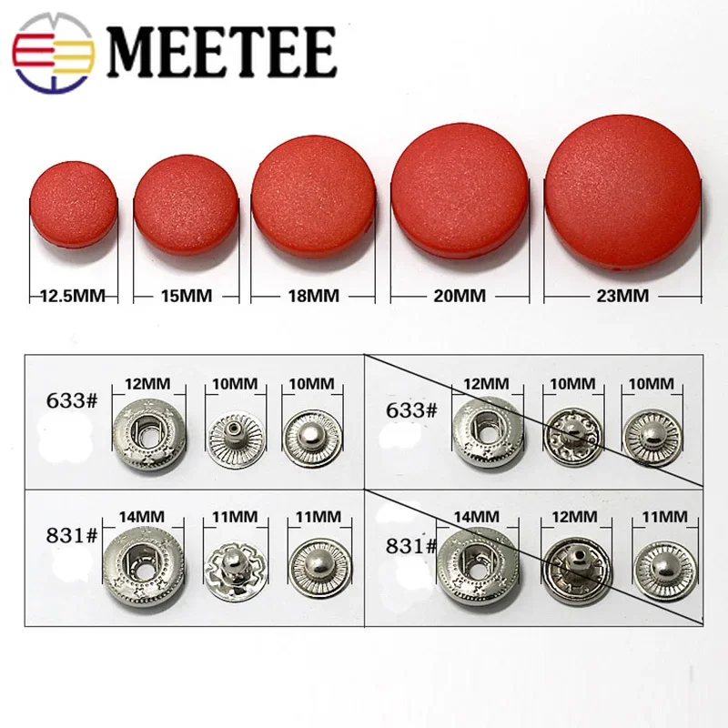 Meetee 50set 12/15/18/20/23mm Plastic Snap Buttons Round Invisible Stud Fastener Button for Uniform DIY Garment Sewing Buckle