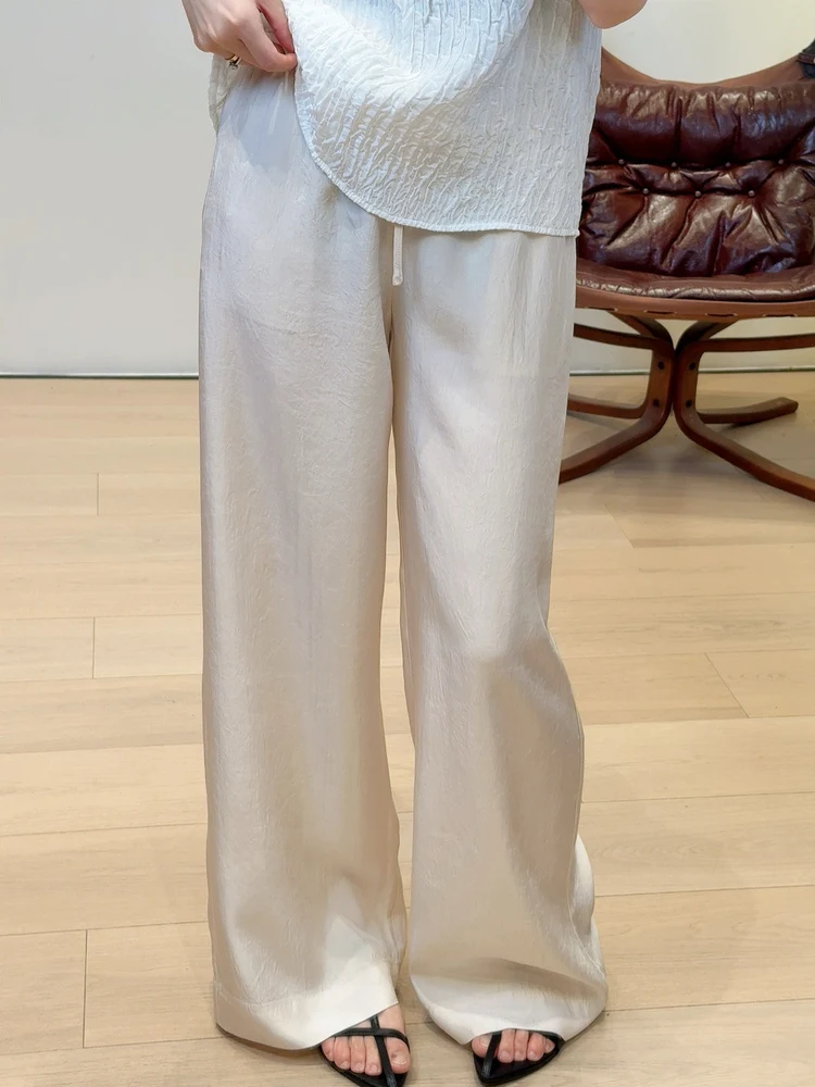 

Женские повседневные брюки Petite Nameless из ацетата, 3 цвета, с завязками, широкие прямые штанины, на резинке, с высокой талией, свободного кроя