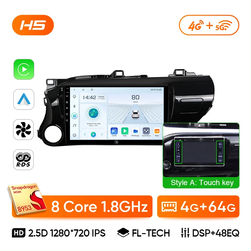 Ainavi Autoradio für Toyota Hilux LHD 2015 2016 2017 2018 2020 2021 2023 Drahtloser Carplay Android Auto-Multimedia-Player Stereo 9