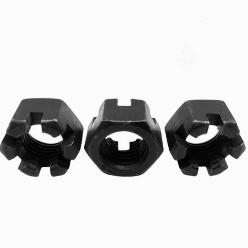 M10 M12 M14 M16 M18 M20 M22 M24 M27 M30 Grade10.9 High-strength Slotted Nut GB6181 Black Carbon Steel Hexagonal Slotted Nut