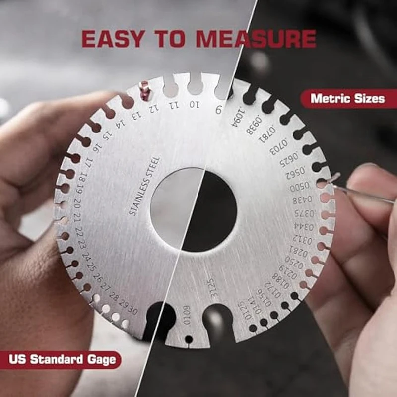 Juego de Herramientas de medición de calibre de alambre, Kit de herramientas de espesor de calibre, hojas de Metal de acero inoxidable, Material de soldadura, calibre de espesor de doble cara