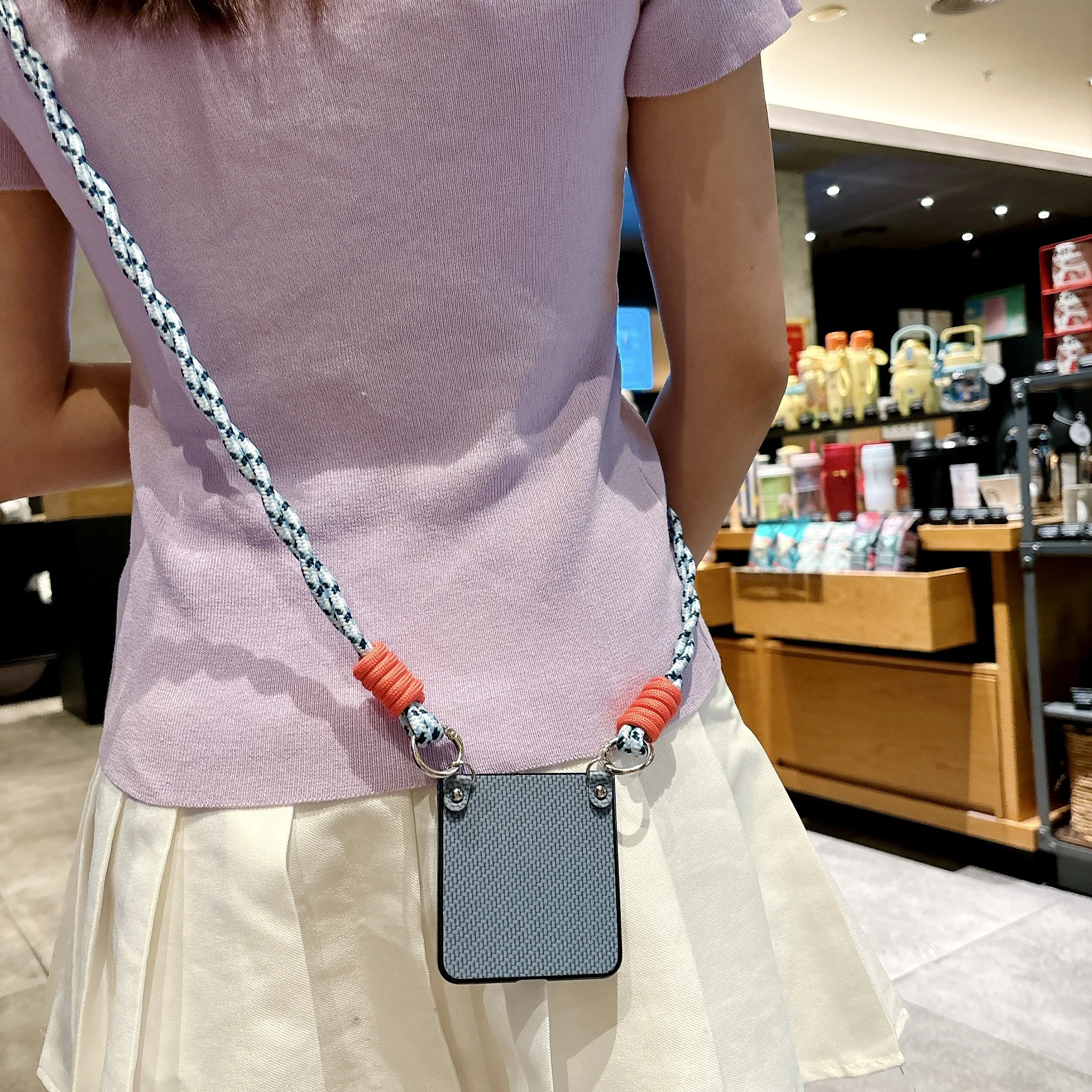 الغطاء الخلفي لسامسونج غالاكسي Z فليب 7 6 5 4 3 مع أشرطة الحبل الطويلة حبل الخيزران حصيرة بولي Leather الجلود الصلب PC للصدمات