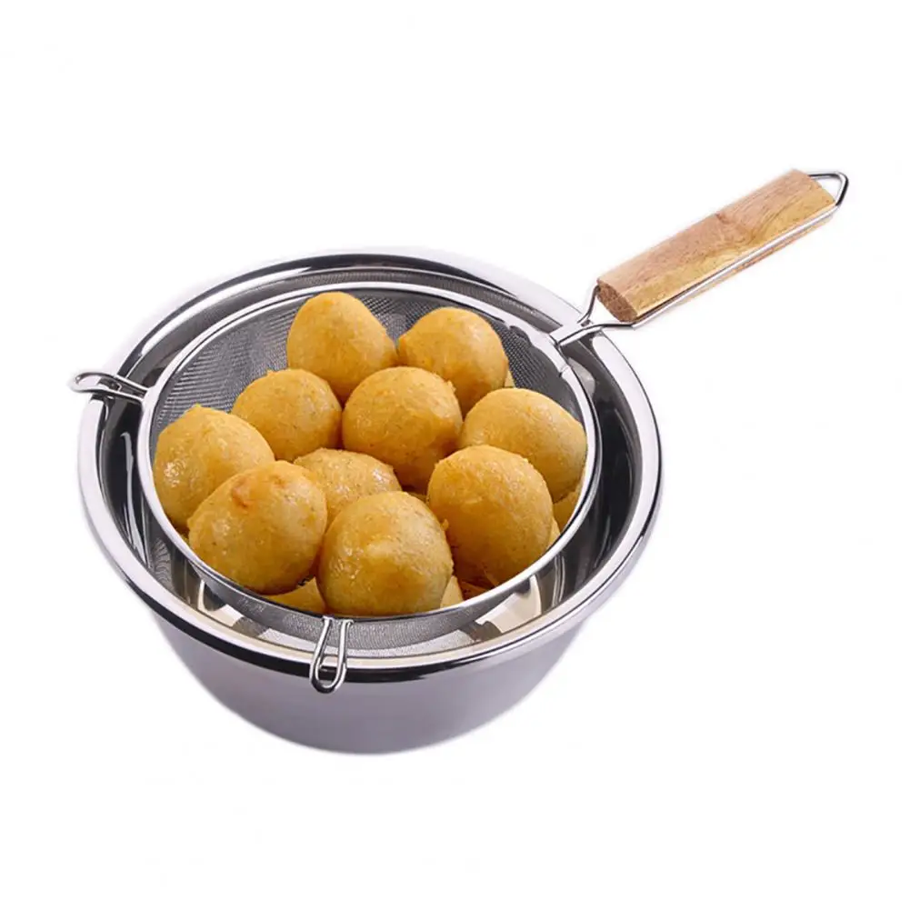 Sifter Colander Filter Strainer Sieve Wooden Handle Stainless Steel Kitchen Tools 12.5-20cm Muti-Size Oil Double Mesh For Home