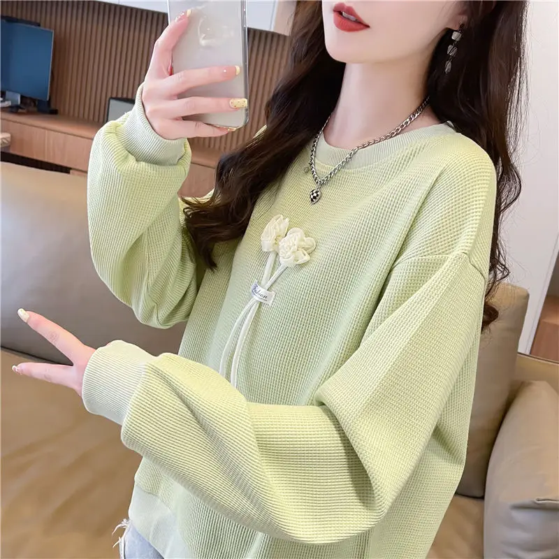

Waffle Sweatshirt Women's New Loose and Versatile Niche Tops and Jackets
