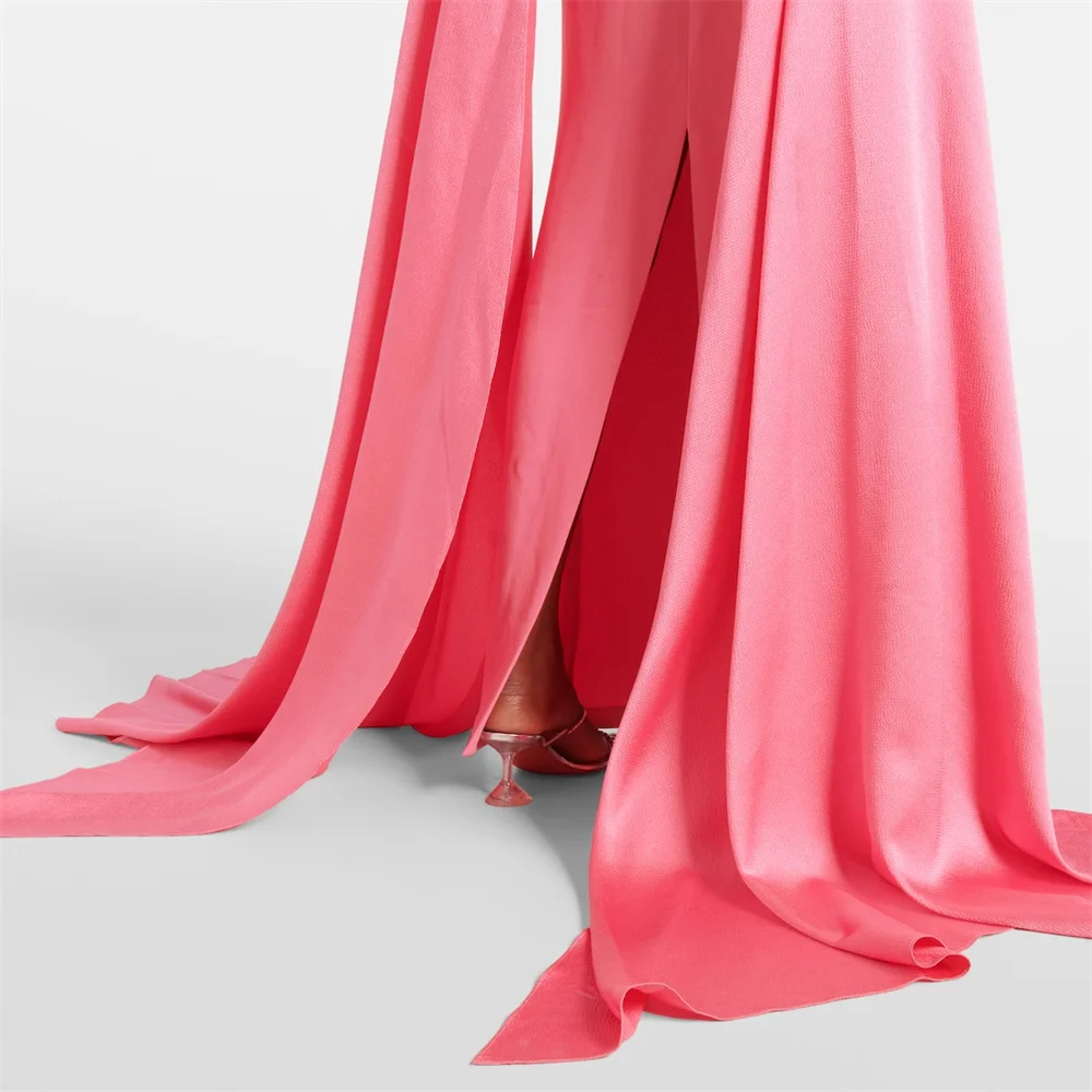 New Arrival Halter Neckline Draped Panels Satin Straight Evening Dress Back Zipper Floor Length Sweep Train Gown For Women 2024