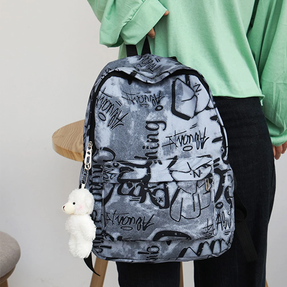 Casual Nylon Women's Backpack Graffiti Printing Large Capacity Shoulder Bag Waterproof School Bags Adults