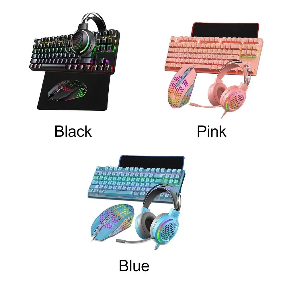 Mute 87 Keys PC RGB Backlit Gaming Keyboard Combo Gift With Mouse Headphone Pad PBT USB Wired Mechanical Office