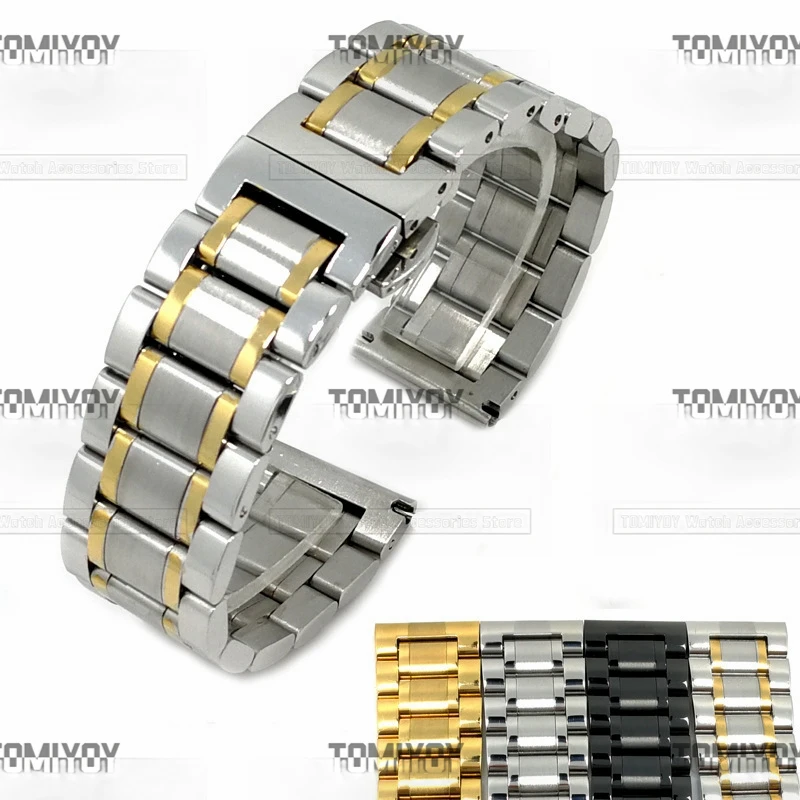 

16 18 20 22 24MM Flat End Black Silver Gold Jubliee Solid Brushed Stainless Steel Butterfly Clasp Watch Band