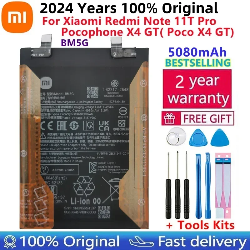 

New Original BM5G Battery For Xiaomi Redmi Note11T Pro / Pocophone X4 GT / Poco X4 GT Repair Part Capacity Phone Battery Bateria