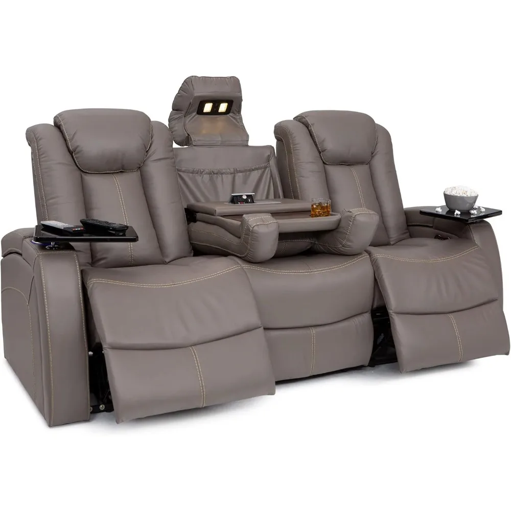 Republic Italian Leather Home Theater Furniture, Living Room, Power Headrest, Power Recline (Sofa with Fold-Down Table