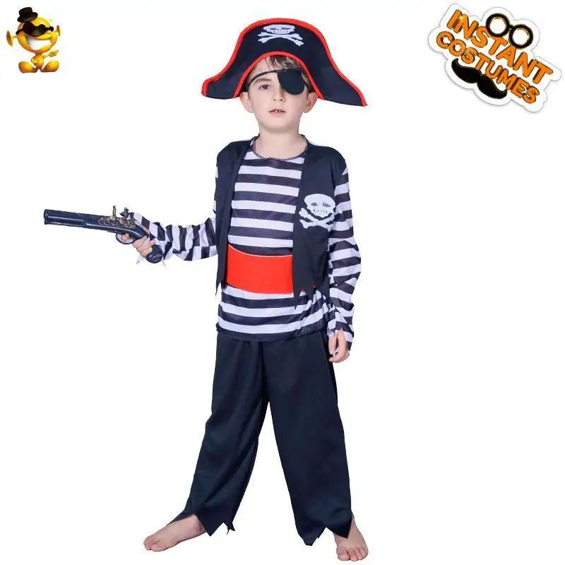 الأطفال M شريط القراصنة زي حفلة تنكرية مرحلة الأداء loween تأثيري الزي الأولاد منقوشة الكابتن جا البدلة