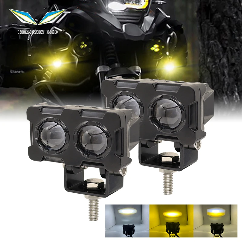 

1-2PCS 20W Motorcycle LED Lens Spotlight Double Lenses Spotlight Motorcycles Auxiliary Fog Lamp Dual Color White Yellow Light