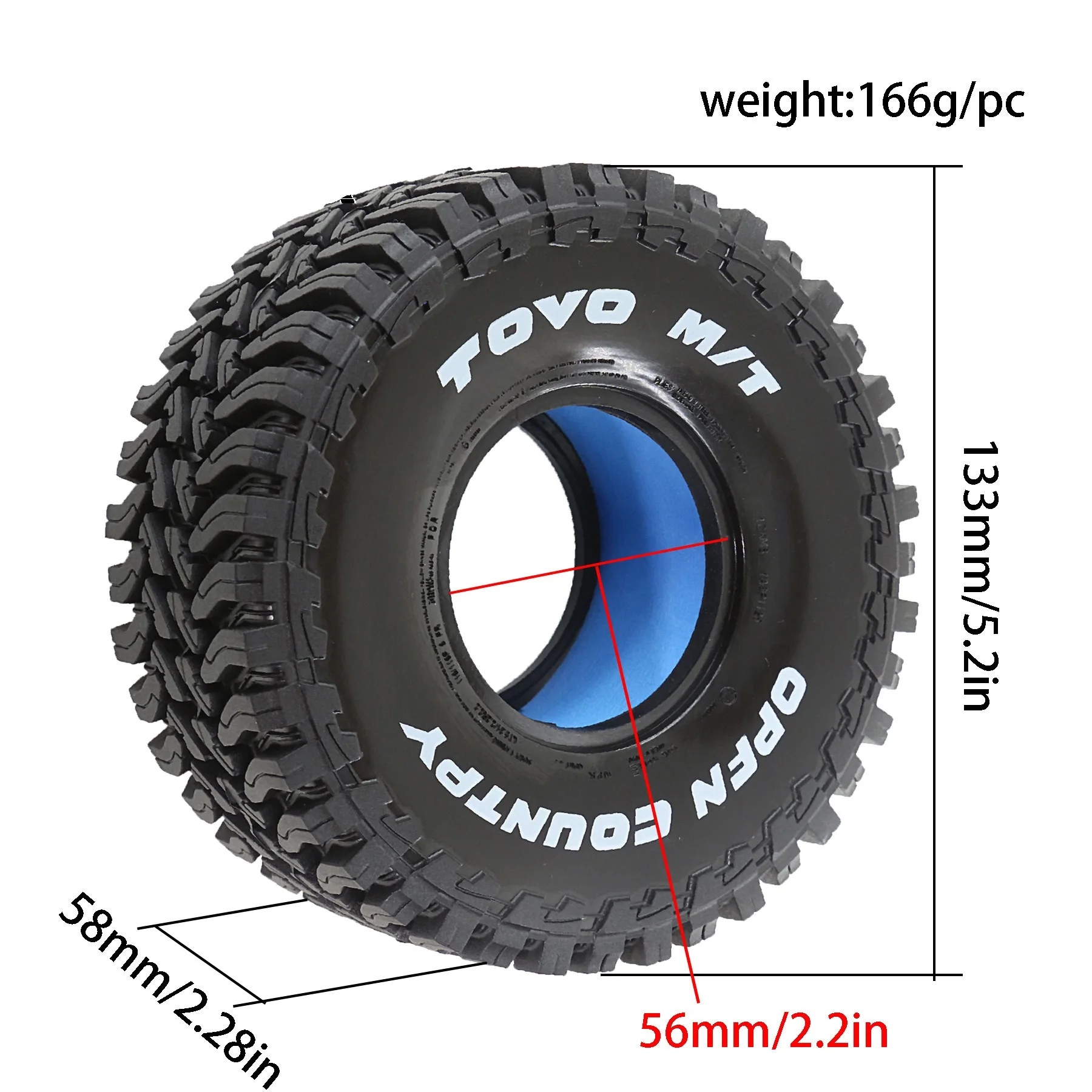 4pcs High Traction 133mm 2.2 Inch Rubber Tire Wheel Set for 1/8 1/10 RC Crawler Axial SCX10 TRX4 Capra RR10 Upgrade Parts