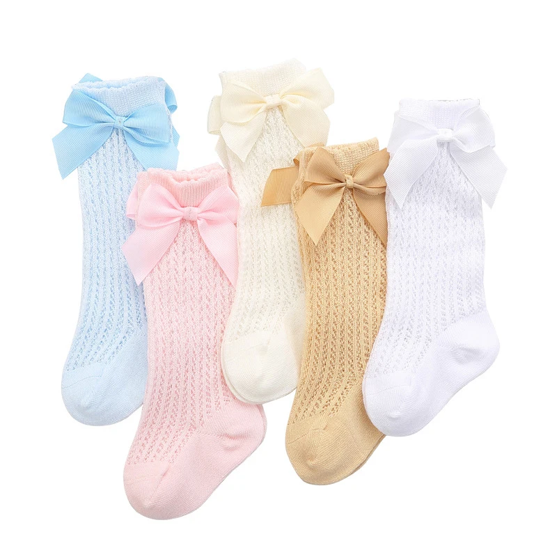 Children Girls Royal Style Bow Knee High Fishnet Socks Baby Toddler Bowknot In Tube Socks Kid Hollow Out Sock Sox 0-4Y