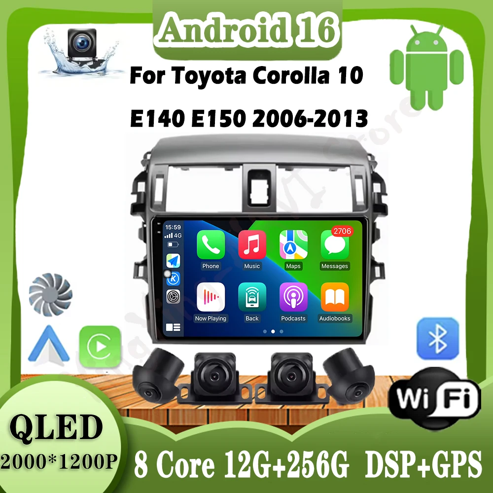 

9 lnch Android 16 For Toyota Corolla 10 E140 E150 2006-2013 Car Radio Multimedia Video Player Navigation GPS QLED Touch Screen