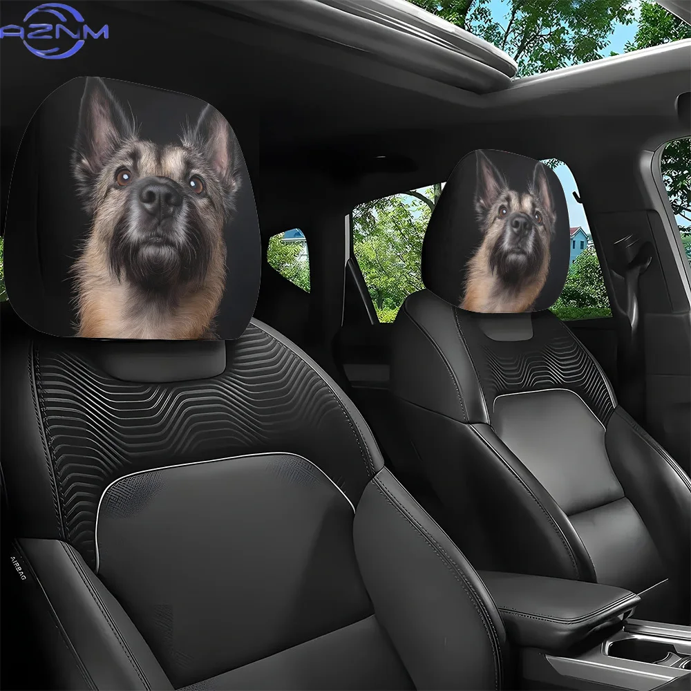 2pcs German Shepherd Printed Car Headrest Covers | Easy-to-Install, Washable, Suitable for Road Trips and Daily Commutes, Perf