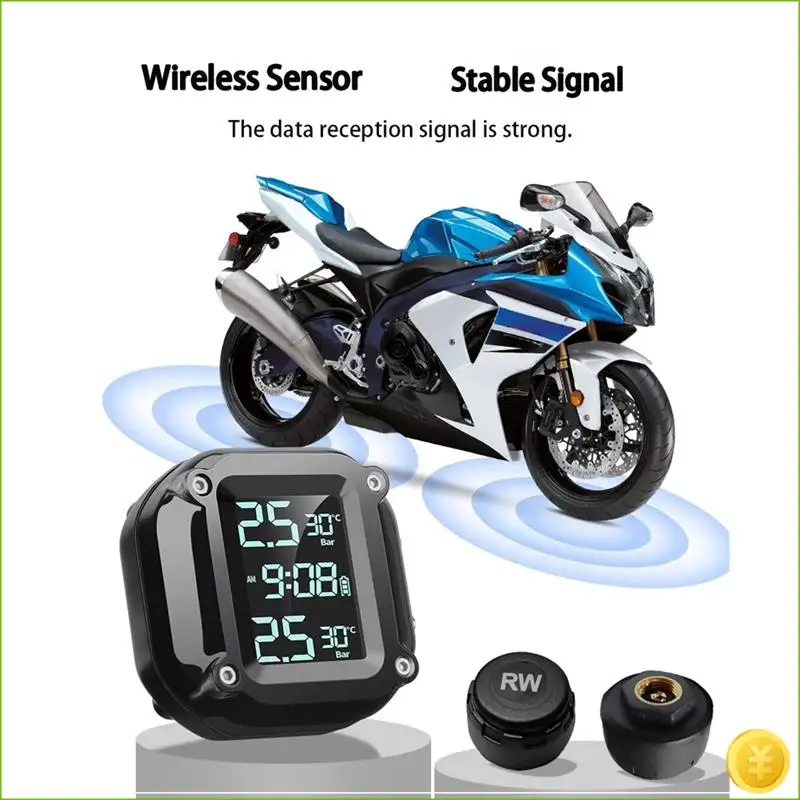

M5 Motorcycle Tire Pressure Monitor System Wireless Digital Display With External Sensors,Real-Time Pressure Alerts